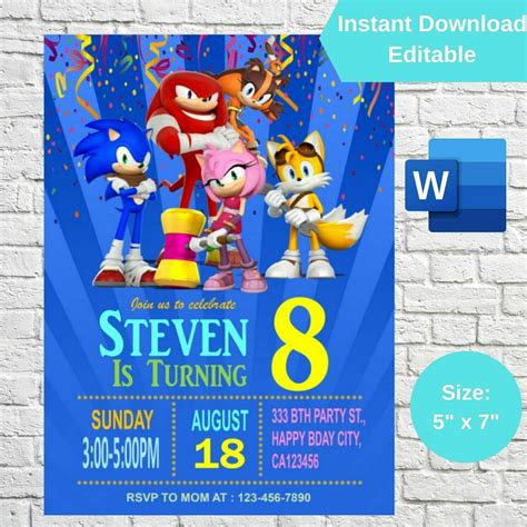 Sonic Birthday Invitation Templates